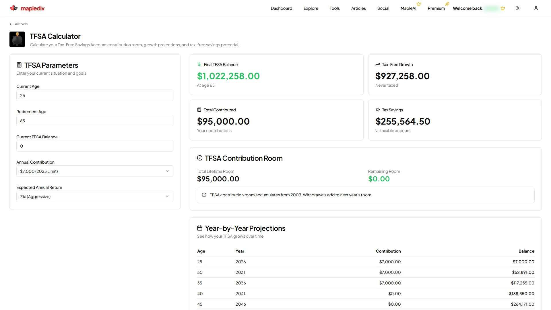 TFSA Calculator preview